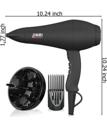 JINRI Hair Dryer Infrared Sterilization Professional Salon Ionic 1875W Sterilization Hair Dryer With Diffuser & Concentrator Attachments for Curly Hair Black - Buy Online on GoSupps.com