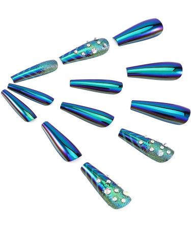 Brishow Green Ballerina Coffin False Nails - 20pcs Long Fake Nails for Women and Girls - Buy Online on GoSupps.com