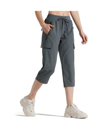 M MAROAUT Women's Cargo Joggers Lightweight Hiking Pants Quick Dry Athletic Workout Pants for Outdoor Travel Casual Capris 02-capris-grey Large