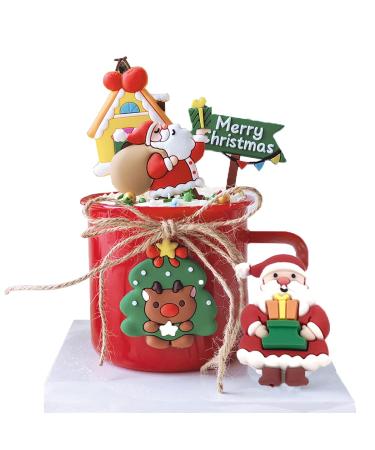 Merry Christmas Cake Topper 5pcs Christmas Cupcake Topper for Christmas Theme Party Cake Cupcake Santa Clause Xmas Tree