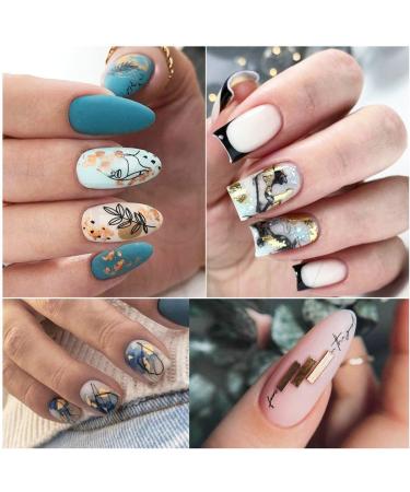 Nine Sheets Gold Nail Art Stickers Decals - Abstract Face, Eye, Flowers, Palm Tree Designs - Self Adhesive Manicure Tips for Women and Girls - Buy Online on GoSupps.com