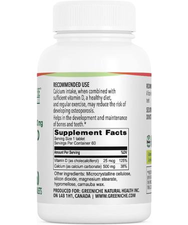 Greeniche Halal Calcium & Vitamin D Supplement | Immune & Bone Health | Gentle on Stomach | Muscle Health | Gluten Free | 60 Tablets - Buy Online on GoSupps.com