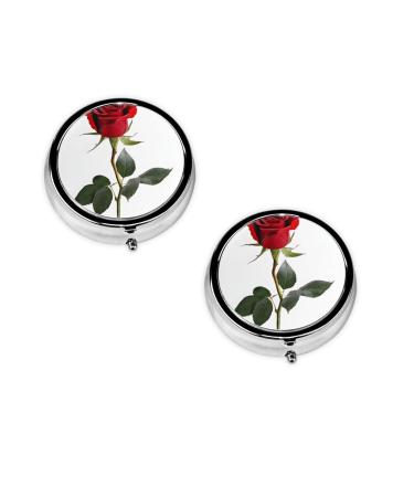 (A Red Rose) Round Pill Box 3 Compartment Pill Box Mini Decorative Pocket Purse Portable Travel Medicine Tablet Vitamin Holder Organizer Pill Case