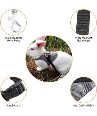 Rabbit Harness Leash Cute Bunny Vest Harness and Leash Set With Button Decor Pets Adjustable Formal Suit Style Plaid Stripe Harness Grey(S) - Buy Online on GoSupps.com