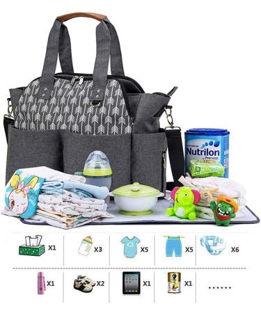Lekebaby Diaper Bag Tote with Changing Pad - Large Travel Baby Bag for Mom and Dad - Grey - Buy Online on GoSupps.com