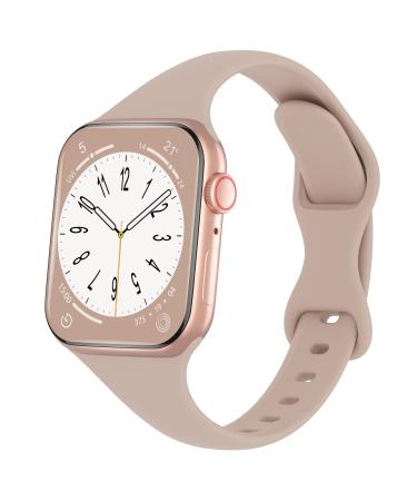 DYKEISS Sport Slim Silicone Band Compatible for Apple Watch Band 38mm 42mm 40mm 44mm 41mm 45mm 49mm, Thin Soft Narrow Replacement Strap Wristband for iWatch Ultra Series 8/7/SE/6/5/4/3/2/1 Women Men Milk Tea 38/40/41mm