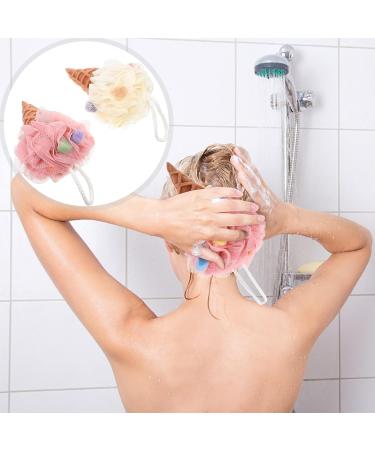 EXCEART Shower Wash Sponge 2Pcs | Ice Cream Bath Loofah Sponge Mesh Pouf | Exfoliating Shower Sponge for Men Women | Light Yellow Pink - Buy Online on GoSupps.com