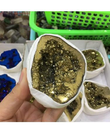 Specimen Natural Agate Geode Slice Quartz Electroplated Cluster Crystal Points Reiki Crystal Stone - Buy Online on GoSupps.com