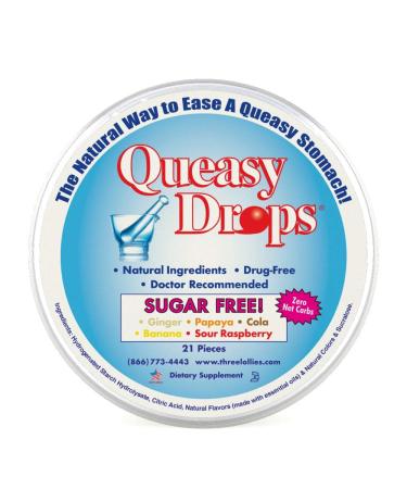 Queasy Drops Sugar Free | 21 Drops | Nausea Relief (Chemo, Motion Sickness, Hangover etc.) | Drug Free & Gluten Free | Five Flavors: Ginger, Papaya, Cola, Banana, & Raspberry Ginger, Papaya, Cola, Banana, & Raspberry 21