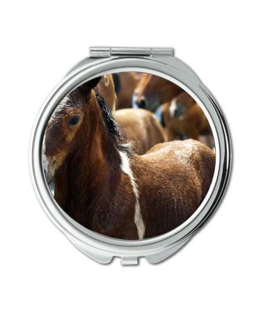 Mirror Travel Mirror animals herd horses pocket mirror portable mirror