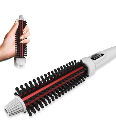 GLAMGLIDER Curling Iron Brush  Ceramic Tourmaline Ionic Hair Hot Brush  Anti-Scald Hair Curling Wands Professional Instant Heat Styling Brush with 4 Heat Settings Dual Voltage Travel (1.25 Inch)