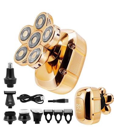 Head Shavers for Bald Men 6 in 1 Cutter Clipper Shaver For Men 6 Floating Head Waterproof Electric Razor Multifunction LCD Display Rechargeable Trimmer (Color : Golden)