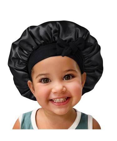 Satin Silk Kids Bonnet Cap 2pcs Set - Adjustable Straps for Comfortable Sleep - No Slip-Off Design - Black/RoseGold - Buy Online on GoSupps.com