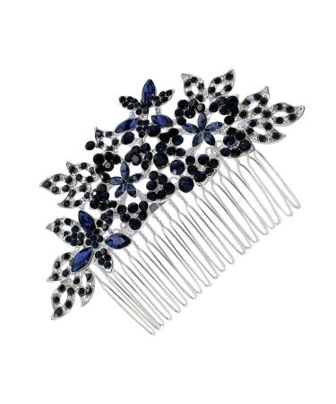 DOITOOL Wedding Tiara Dark Blue Hair Comb Headdresses for Women Bridal Glitter Barrette Girl Hair Clips Hair Combs for Women Accessories Flower Rhinestone Bride Wig European and American