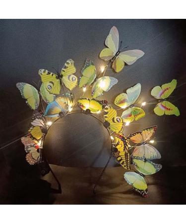 SINLOV Butterfly LED Glowing Headband Christmas Light Up Headbands Party Headpiece Festival Hair Accessories for Woman Girls (Yellow)