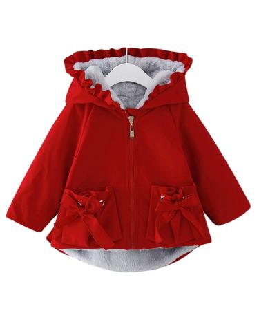 famuka Infant Winter Baby Girls Coat Jackets Thick Fleece Lined Cute Ruffled Outwear 18 Months Red