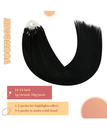 Youngsee Real Hair Microring Extensions - 55cm Black Micro Loop Hair Extensions | 50g #1 Premium Quality - Buy Online on GoSupps.com