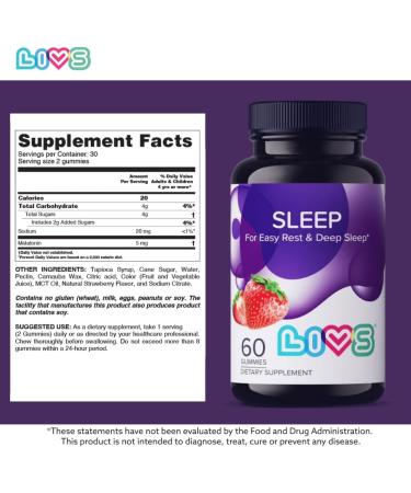 LIVS Sleep Gummies with Melatonin & Magnesium | Serenity Sleep Aid Gummy for Kids & Adults | Gluten Free Vegan Non-GMO Sleeping Gummies for Calm & Deep Restful Sleep | melatonin 3mg Per Dose 120 Ct Sleep Gummeis 60 Count  - Buy Online on GoSupps.com