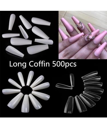 500 Pieces Ballerina Fake Nails - Acrylic Artificial Nail Tips in Clear Box Long Coffin Shape 10 Sizes - Buy Online on GoSupps.com