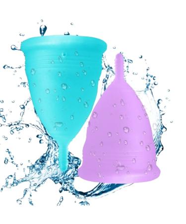 Blossom Menstrual Cup Say No to Tampons | 1 Large 1 Small Cup 2 Blossom Cups | Get Blossom Cups for Menstrual Days| Period Cup Reusable Menstrual Cup Silicone Cup (Small Blue - Large Purple)