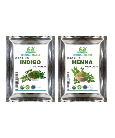 Herbal Magic Pure & Natural USDA Henna Powder (100g) + Indigo Power(100g) Chemical Free Hair Coloring Natural Hair Mask Dye -Combo Pack -Premium Quality 2 Count (Pack of 1)