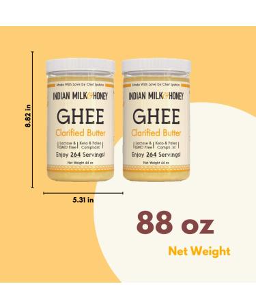 Indian Milk & Honey Grass-Fed Ghee Butter Twin Pack | 44 oz x 2 (264 Servings Each) | Handmade & Locally Sourced Clarified Butter | Lactose, Gluten & Casein Free | Recyclable PET Jars - Buy Online on GoSupps.com