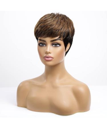 ALANHAIR Pixie Cut Human Hair Wig for Black Women | Glueless Short Hairstyle | Easy to Care for | Black Mix Brown Color - Buy Online on GoSupps.com