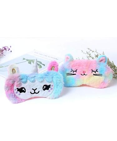 2 Pack Cute Animal Unicorn Cat Sleep Masks for Girls - Soft Plush Blindfold Eye Cover for Women, Perfect for Travel, Nap, and Night Sleeping - Buy Online on GoSupps.com