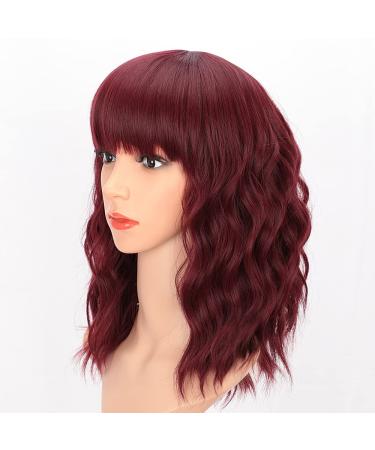 Wine Red Short Curly Bob Wig with Bangs for Women | AISI HAIR Synthetic Heat Resistant Wavy Hair Wig - Buy Online on GoSupps.com