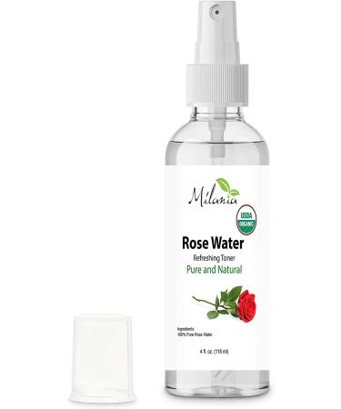 Milania Organic Rose Water Spray for Face and Hair - 4 oz | Natural Facial Toner, Pore Minimizer, Redness Reducer | Revitalizing Mist for Nourished, Moisturized, Hydrated Skin - Buy Online on GoSupps.com