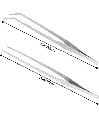 Vaincre 2PCS 15-Inch Curved Stainless Steel Aquascaping Tools - Aquarium Tweezers for Reptiles, Plants, Snakes, Lizards - Coral Feeder Silver - Buy Online on GoSupps.com