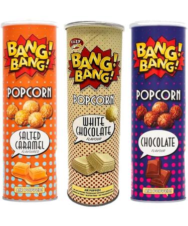 3 x Mixed Flavours of Popcorn Snack Tin 85g - White Chocolate Salted Caramel Chocolate Flavour Popcorn Tin - Buy Online on GoSupps.com
