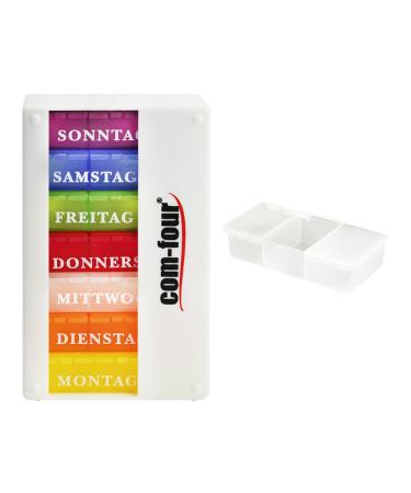 Com -Four drug doser 7 days - medication box (in the morning lunch in the evening) - Pill dose - tablet dose - weekly dose + pillic box with 3 compartments (01 pieces - white with accessories)