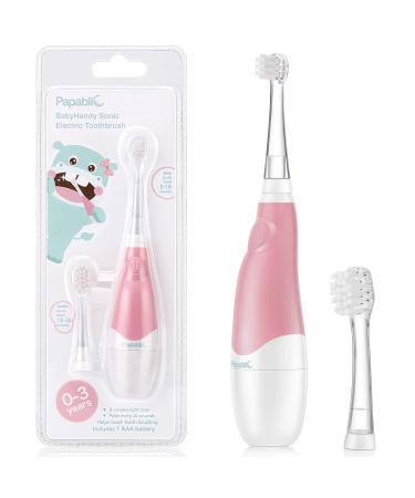 Papablic BabyHandy 2-Stage Sonic Electric Toothbrush for Babies and Toddlers Ages 0-3 Years, Pink