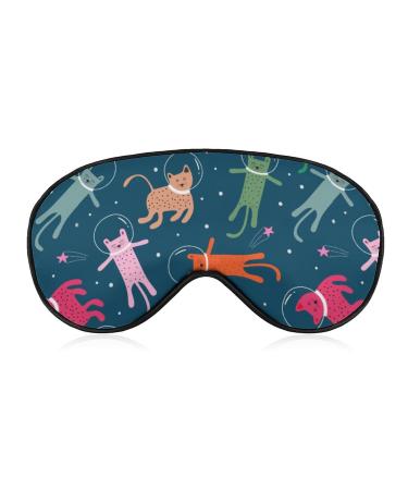 Cute Kittens Cat in Space Sleep Mask Eye Cover for Sleeping Blindfold with Adjustable Strap Blocks Light Night Travel Nap for Men Women