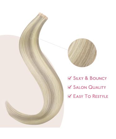 Salife 10Pcs Tape In Extensions | Real Hair Ashblond & Platinblond Highlights | Invisible Smooth 30cm 20g #17a/60a - Buy Online on GoSupps.com