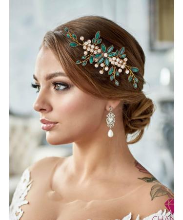 IYOU Crystal Wedding Hair Comb Green Rhinestone Headpiece Bride Bridal Hair Accessories for Women - Buy Online on GoSupps.com
