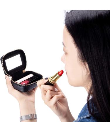Shop Aileder Mini Lipstick Case with Mirror - Real Leather Travel Makeup Bag for Women & Girls - Stylish Black Cosmetic Storage - Buy Online on GoSupps.com