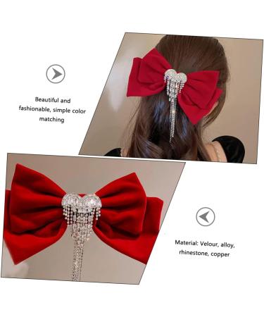 Ipetboom Bowknot Hair Clip Tassel Hair Clip Sparkly Tassel Barrettes French Hair Bows for Hair Ribbon Hair Bows French Barrette Hair Gems for Women Girls Tiara Rhinestones Blush Miss - Buy Online on GoSupps.com