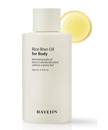 HAYEJIN Hydrating Rice Bran Body Oil - Gluten Free w/ Hypoallergenic Formula Essential Oil Body Oil Massage Korean Moisturizer - Body Skin Care Products for Dry & Sensitive Skin (200 ml  6.76 fl oz)