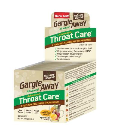 Nature's Jeannie Gargle Away All-Natural Throat Care - Soothes Sore Throat Tough Mucus Persistent Cough Oral Thrush for Adults (20 Packets) - Spicy Herb Flavor 20 Count (Pack of 1) - Buy Online on GoSupps.com