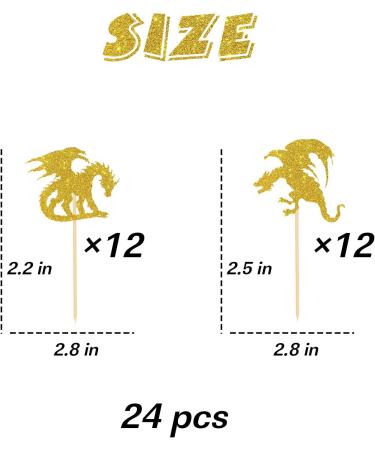 Ambishi 24pcs Dragon Cupcake Toppers/Dragon Knight Birthday Baby Shower Party Decoration Cupcake Picks/Fantasy Dragon Birthday Cake Decor/Flying Dragon Party Supplies/Gold Glitter - Buy Online on GoSupps.com