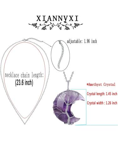 XIANNVXI Crystal Crescent Moon Necklace - Tree of Life Wire Wrapped Reiki Spiritual Jewelry for Women - Amethyst Pendant - Buy Online on GoSupps.com