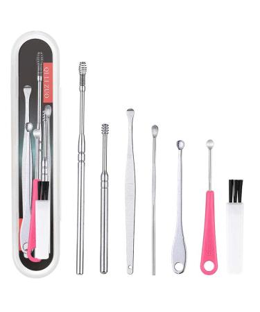 Goaupin Innovative Spring Earwax Cleaner Tool Set Ear Wax Removal Tool Kit Ear Cleansing Tool Set Ear Curette Cleaner Ear Wax Removal Kit with Storage Box and Cleaning Brush (A01) 6 Piece Set