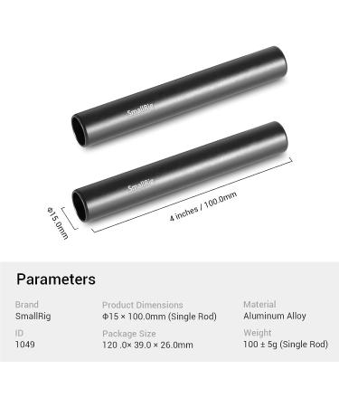 SmallRig 4 Black Aluminum 15mm Rod with M12 Female Thread - Pack of 2 | 1049 - Buy Online on GoSupps.com