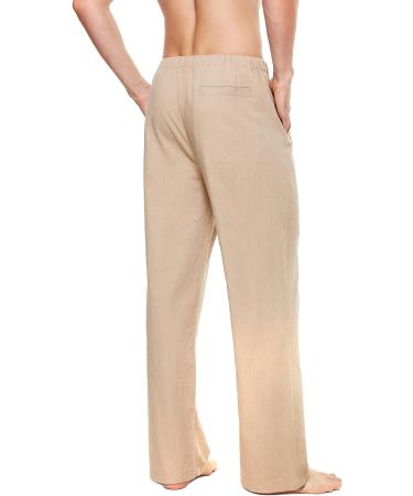 YuKaiChen Men's Linen Cotton Yoga Pants - Casual Loose Sweatpants in Medium 1-light Khaki - Buy Online on GoSupps.com