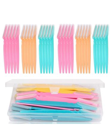 30 Pieces Eyebrow Razors Shaper Shavers Trimmers for Women and Men Face Hair Removers with Box Package 3 Colors