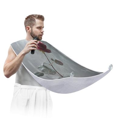 Snowy Window Rose Beard Bib Apron Beard Hair Catcher for Men Shaving Fathers Day Anniversary Christmas Gifts for Dad Husband Beard Bib with 2 Suction Cups