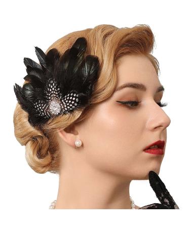 GENBREE Flapper Headpiece Black Feather Hair Clip - 1920s Gatsby Rhinestone Headband for Women (Style 1) - Buy Online on GoSupps.com