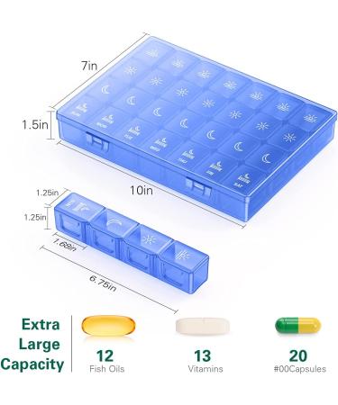 BUG HULL XL 4 Times a Day Pill Organizer - 7 Day Weekly Pill Box for Vitamins & Supplements (Royal Blue) - Buy Online on GoSupps.com